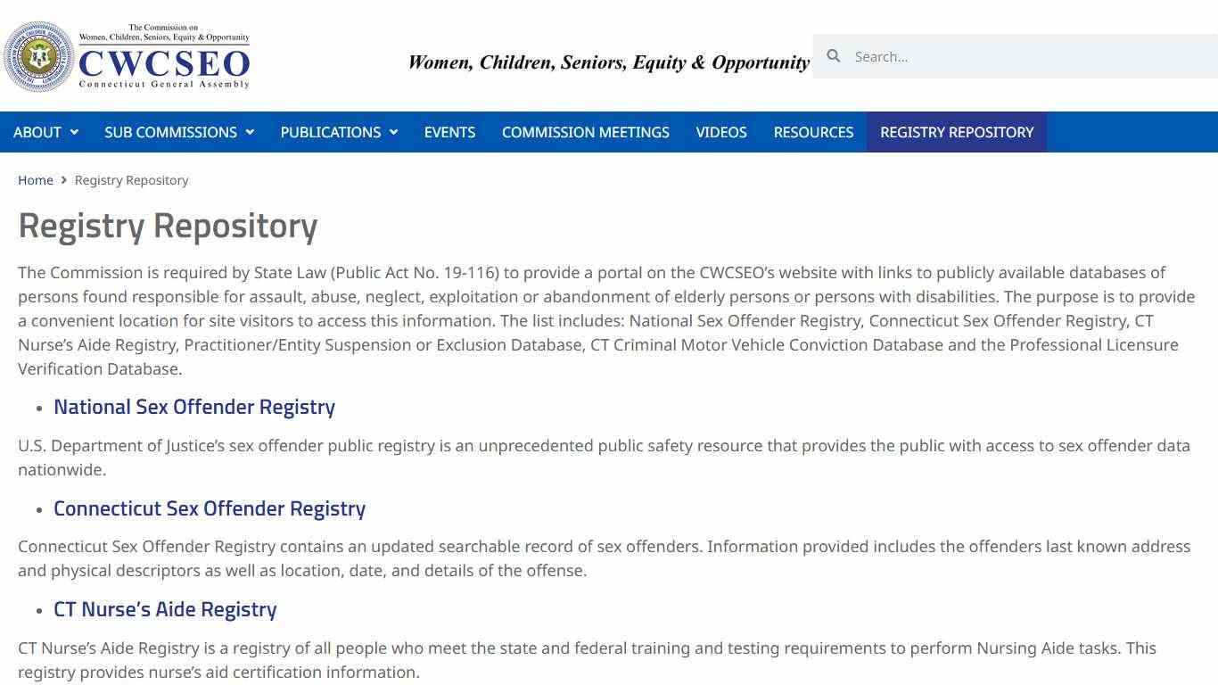 Registry Repository – Connecticut Commission On Women, Children, Seniors, Equity & Opportunity