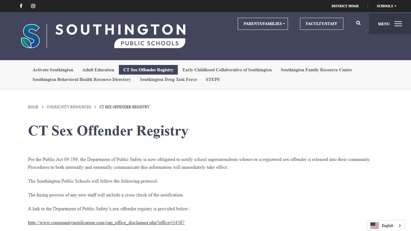 CT Sex Offender Registry - Southington Public Schools